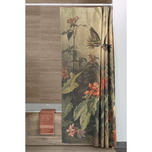  botanische scène van kolibriden en bloemen douchegordijn