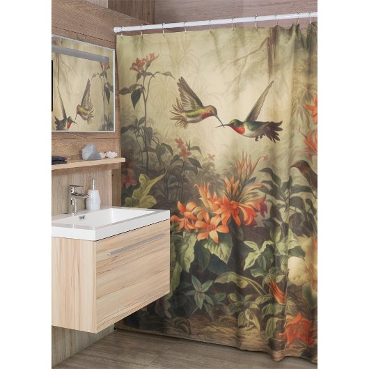  botanische scène van kolibriden en bloemen douchegordijn