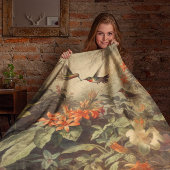  botanische scène van kolibriden en bloemen fleece deken