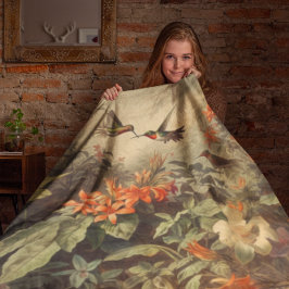  botanische scène van kolibriden en bloemen fleece deken
