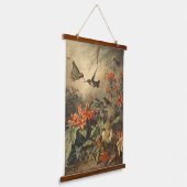 botanische scène van kolibriden en bloemen hangend wandkleed (Gebogen)