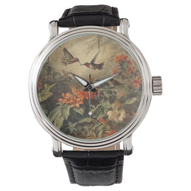  botanische scène van kolibriden en bloemen horloge (Voorkant)
