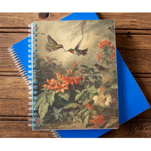  botanische scène van kolibriden en bloemen notitieboek