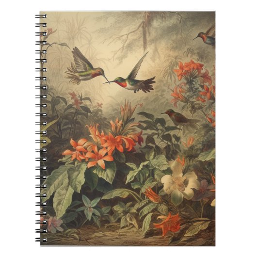  botanische scène van kolibriden en bloemen notitieboek (Voorkant)