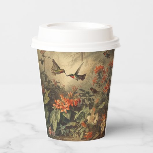 botanische scène van kolibriden en bloemen papieren bekers (Voorkant)