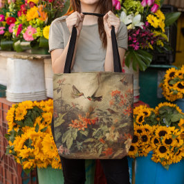  botanische scène van kolibriden en bloemen tote bag