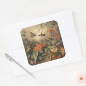  botanische scène van kolibriden en bloemen vierkante sticker (Envelop)