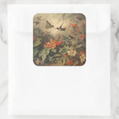  botanische scène van kolibriden en bloemen vierkante sticker (Tas)