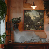 Botanische scène van kranen in de buurt van een ri poster