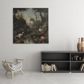 Botanische scène van kranen in de buurt van een ri poster