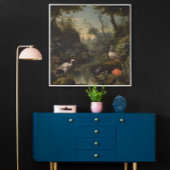 Botanische scène van kranen in de buurt van een ri poster