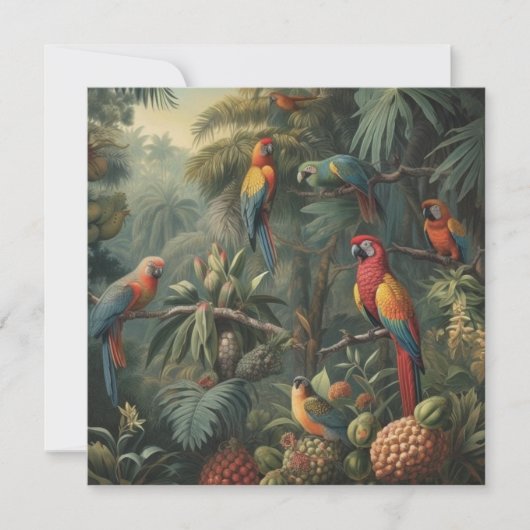 Botanische scène van papegaaien en ananassen (Voorkant)