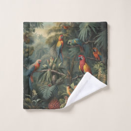 Botanische scène van papegaaien en ananassen bad handdoek