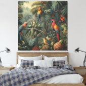 Botanische scène van papegaaien en ananassen canvas afdruk (Insitu (Slaapkamer))