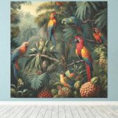 Botanische scène van papegaaien en ananassen canvas afdruk (Insitu (Houten vloer))