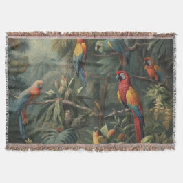 Botanische scène van papegaaien en ananassen deken