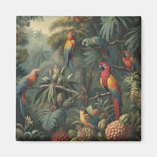 Botanische scène van papegaaien en ananassen magneet (Voorkant)