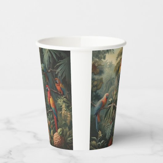Botanische scène van papegaaien en ananassen papieren bekers (Links)