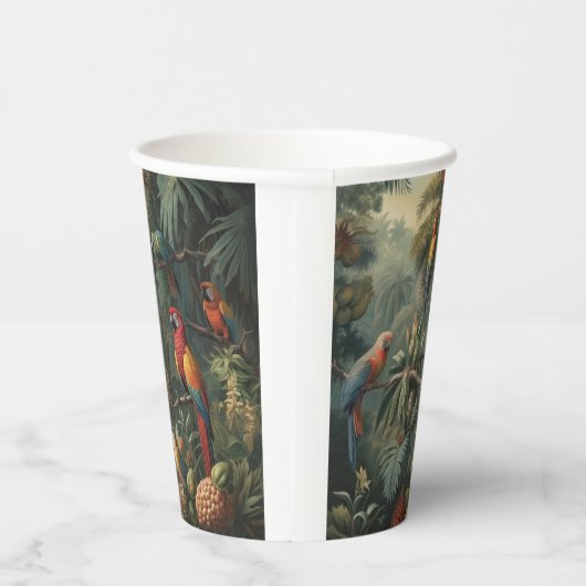 Botanische scène van papegaaien en ananassen papieren bekers (Rechts)