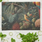 Botanische scène van papegaaien en ananassen theedoek (Gevouwen)
