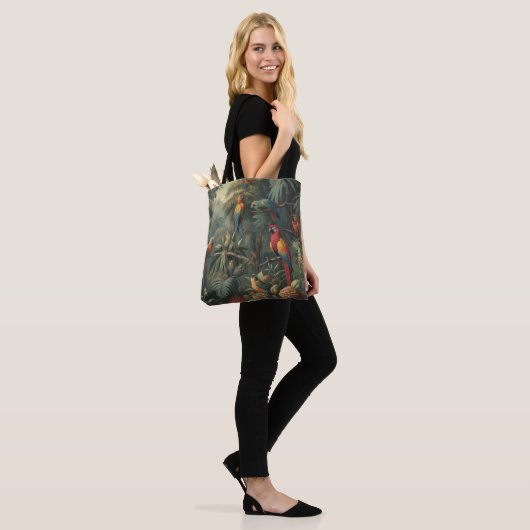 Botanische scène van papegaaien en ananassen tote bag (Op model)