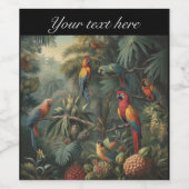 Botanische scène van papegaaien en ananassen wijn etiket (Enkel label)