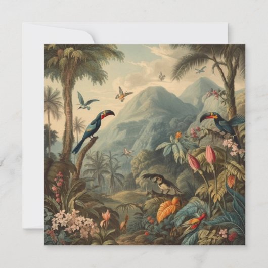  botanische scène van papegaaien en bloemen (Voorkant)