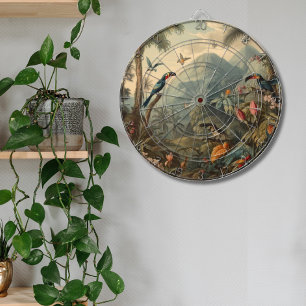  botanische scène van papegaaien en bloemen dartbord