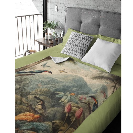 botanische scène van papegaaien en bloemen fleece deken