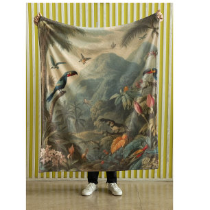  botanische scène van papegaaien en bloemen fleece deken