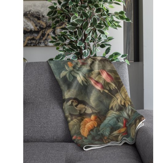  botanische scène van papegaaien en bloemen fleece deken