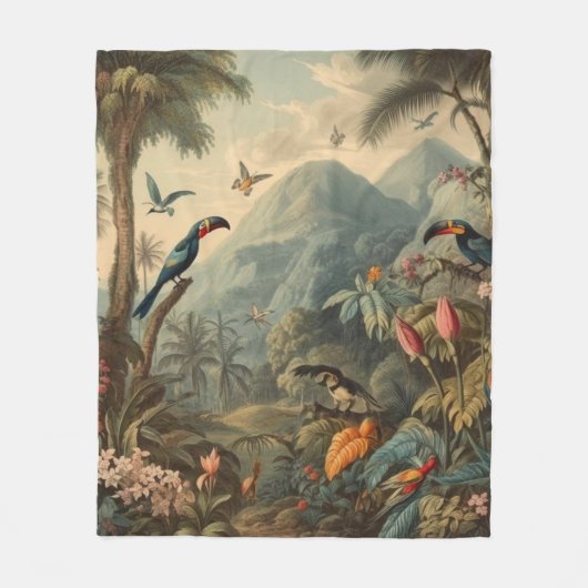  botanische scène van papegaaien en bloemen fleece deken (Voorkant)