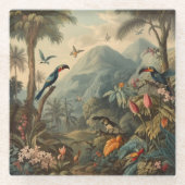  botanische scène van papegaaien en bloemen glazen onderzetter (Voorkant)