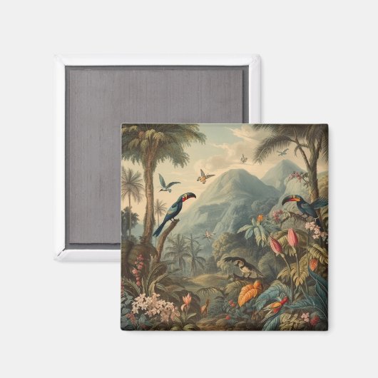  botanische scène van papegaaien en bloemen magneet (Voorkant / Achterkant)