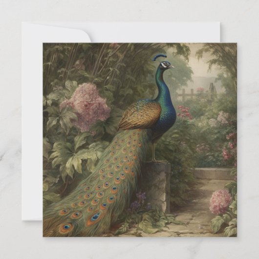 Botanische scène van pauw in een Engelse tuin Feestdagenkaart (Voorkant)