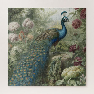 Botanische scène van pauw in een Engelse tuin Legpuzzel