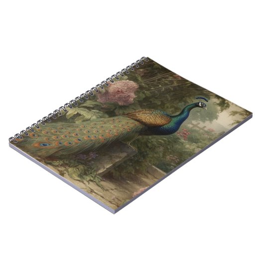 Botanische scène van pauw in een Engelse tuin Notitieboek (Linkerzijde)