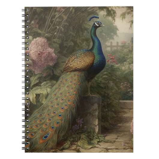 Botanische scène van pauw in een Engelse tuin Notitieboek (Voorkant)