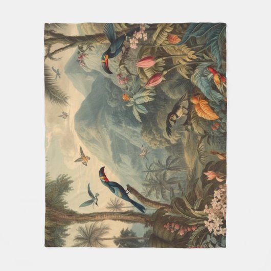  botanische scène van Toucans en Flowers Fleece Deken (Voorkant)