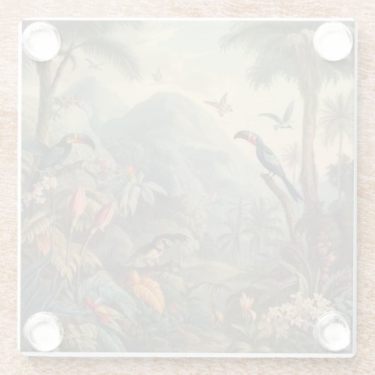  botanische scène van Toucans en Flowers Glazen Onderzetter (Achterkant)