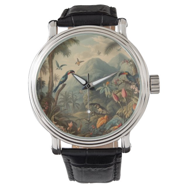  botanische scène van Toucans en Flowers Horloge (Voorkant)