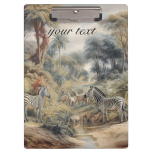 Botanische scène van zebra's en leeuwen aanpasbaar klembord