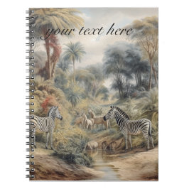 Botanische scène van zebra's en leeuwen aanpasbaar notitieboek