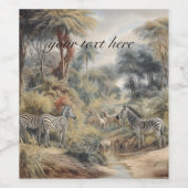 Botanische scène van zebra's en leeuwen aanpasbaar wijn etiket (Enkel label)