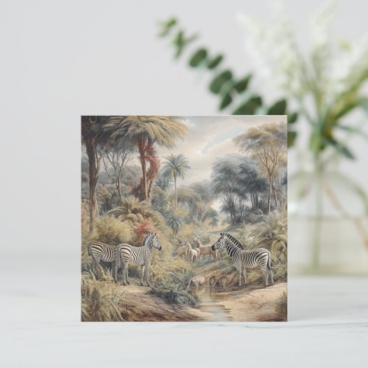 Botanische scène van zebra's en leeuwen in een oas (Staand voorkant)