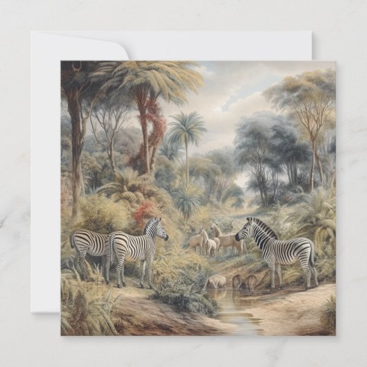 Botanische scène van zebra's en leeuwen in een oas (Voorkant)