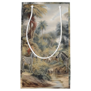 Botanische scène van zebra's en leeuwen in een oas klein cadeauzakje
