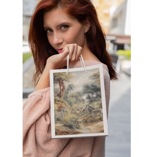 Botanische scène van zebra's en leeuwen in een oas klein cadeauzakje