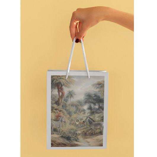 Botanische scène van zebra's en leeuwen in een oas klein cadeauzakje