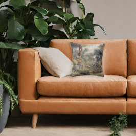 Botanische scène van zebra's en leeuwen in een oas kussen